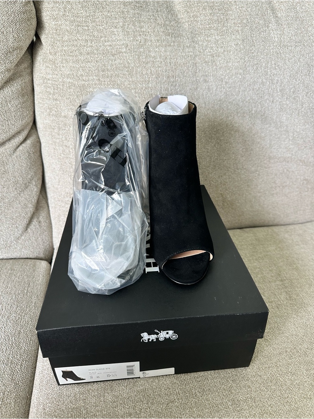 Coach REMI SUEDE BTE Black Open-Toe Women's Booties